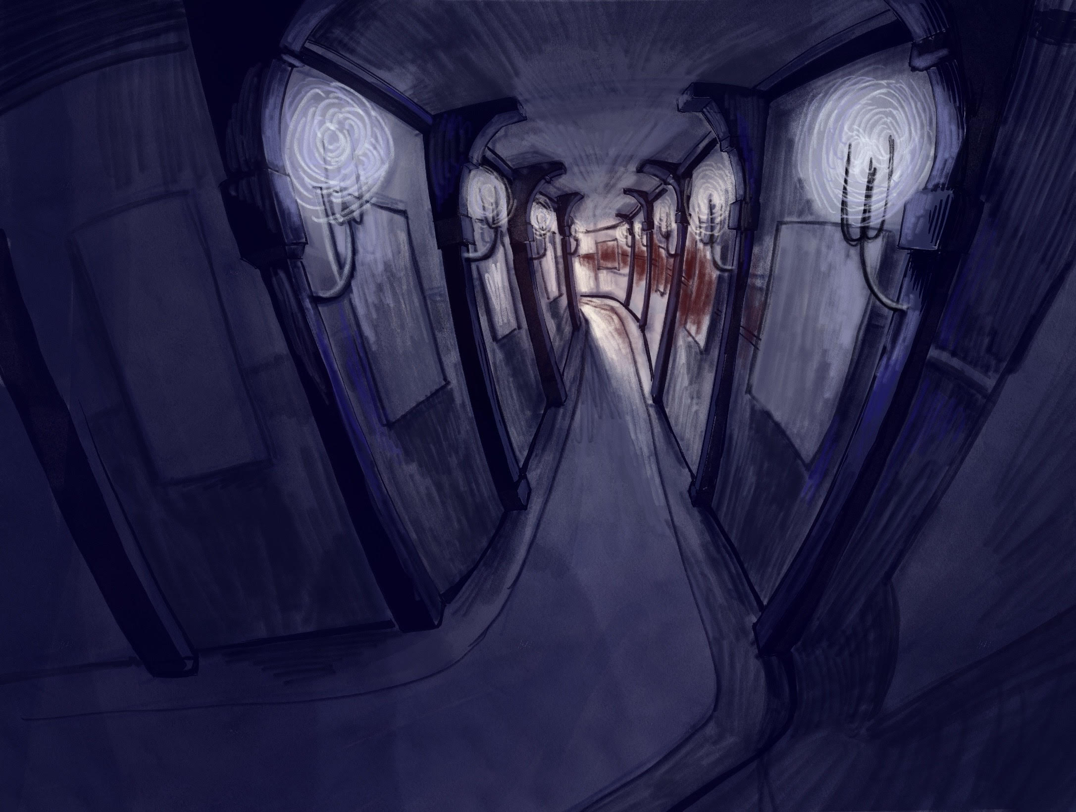 Nocturnal Valley – Gallery hallway scene